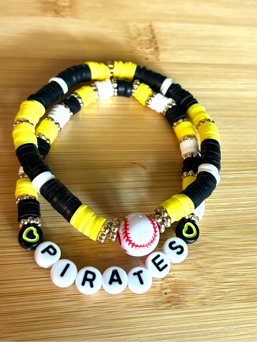 'PIRATES' Beaded Stretch Bracelet Set in Yellow, Black & White